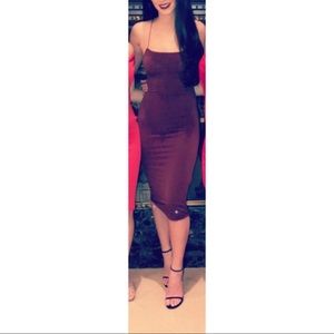 Burgundy open back midi dress